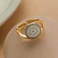 Adjustable gold evil eye ring featuring blue and white zircon stones in an open-back design - Adjustable Open / Gold