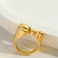 Minimalist adjustable flower ring with abstract sculptural design in golden finish - Abstract Question Mark (JZ0493-6)