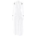 Detail of white halter neck dress with pleated waist design and high side slit - S / White