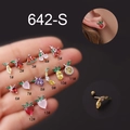 Set de pendientes de frutas con circonita de colores y cierre de rosca de acero titanio - Estilo Fresa (1#) / Plateado