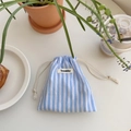Blue and white striped drawstring cotton pouch with Sozakka brand label for storage - Vertical Blue
