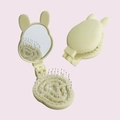 Cute yellow rabbit-shaped folding mirror hair brush for girls, portable pocket hairbrush - Light Yellow Little Rabbit