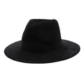 Dettaglio di un cappello jazz in ciniglia nera con trama fitta e tesa larga classica - M (56-58cm) / Nero