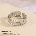 Silver stainless steel open ring with fishbone texture and adjustable 1.8cm diameter - Comb Tooth Geometric 694-2 / Steel