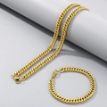 Parure collier et bracelet à mailles cubaines en acier inoxydable doré pour femme - 20cm / Bracelet / 7mm / Or