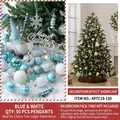 Blue and white Christmas tree ornament set with 50 pieces including gnome and glitter balls - 150cm Christmas Tree Accessory Pack / Blue & White