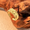 18K vergulde roestvrijstalen open ring met een unieke gehamerde lava-textuur voor dames - Goud (JZ-YS490-G)