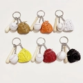 Baseball keychain set with bat and glove in six assorted colors on a white background - 2CM Mixed White Ball Style