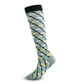 Multicolor geometric compression socks with elastic long tube and black cuff design - Grey Stripe