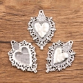 Silver Halloween heart pendant with flame and skull design for DIY jewelry making - 15C6-4 Skull Heart