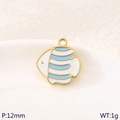 Golden stainless steel fish pendant with white and light blue enamel finish - Blue White Striped Fish (KLJ10764-ZLA)