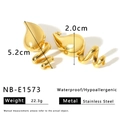 Macro view of golden stainless steel spiral earrings with dimensions and 22.3g weight - 18K Gold Spiral Water Drop Style (NB-E1573)