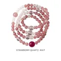 Detail of strawberry quartz beaded bracelet with silver hollow charms and red accent bead - Strawberry Quartz Silver Metal Multi-Loop Style (WB335)