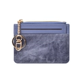 Blue slim faux leather and denim card holder with gold zipper and keychain ring - Blue