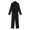 Women's black one-piece ski suit with stand collar and white side stripes for winter - XS / Top And Bottom / Black
