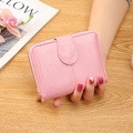 Short faux leather wallet for women in soft pink with zipper and snap button closure - Pink
