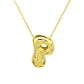 Detail of gold-plated puffy balloon letter P pendant necklace with sparkling zircons - Letter P / Gold