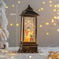 Bronze 30cm Christmas snow globe lantern with snowman scene and swirling golden glitter - Bronze - Boy and Snowman (Type D)