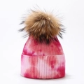 Bonnet en maille tie-dye rose avec pompon en fausse fourrure et large revers plié - 1#-Style Tie-Dye Rose et Rouge Foncé