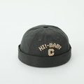Detailed view of dark grey cotton brimless cap with embroidered HI-BABY and letter C - Letter C Style / Army Green