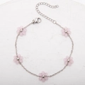 Adjustable stainless steel chain bracelet featuring five delicate pink floral charms - Ear Hooks without Chain (Pair) / Silver with Pink Flower