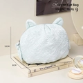 Floral mint green cat ear cosmetic bag with ribbon bow and compact 17x12x8cm size - Cat Breed Bag / Green