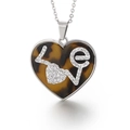 Elegant heart pendant with tortoiseshell pattern and Love crystal inlay on silver chain - Tortoiseshell Heart Love Style (KP47028-K)