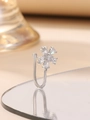 Silver flower non-pierced nose clip with sparkling zircons and a reflective base - Small Flower Style (A-1472) / Silver