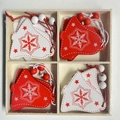 Christmas wooden bell ornaments in red and white colors stored in a 4-compartment wood box - Style A Christmas Bell