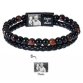 Custom leather bracelet with map stone beads and photo engraving on magnetic clasp - Style 11 (Custom Photo)