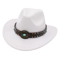 Chapeau de cowboy blanc en feutre avec bandeau turquoise et boucle métal vintage - Enfants / Blanc (Bande Décorative Florale)