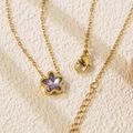 Elegant gold necklace with purple flower petal pendant and faceted sparkling zircon - Purple Flower Petal Pendant Necklace (BD023-purple)