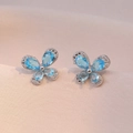 Elegant silver butterfly stud earrings with sky blue zircon stones and micro-pave crystals - Sky Blue Butterfly Style (E0708) / Silver