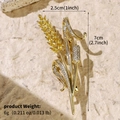 Golden wheat ear brooch with yellow zircons and clear crystals including size metrics - Gold Wheat Spike Cattail (BRS-J419G)