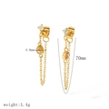 Detail view of 70mm gold tassel earrings with colorful cubic zirconia and dimensions - White Tassel Style (TE6909-WT)