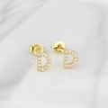Elegant gold-plated letter D stud earrings with sparkling zircon crystals for women - Letter D