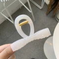 Elegant white bow hair claw clip with gold metal spring for high ponytail hairstyles - Medium 8cm / Jelly White