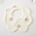 Gauze cotton baby bib with pink rabbit print and floral shape in off-white finish - Gauze Flower Scarf - Heart Bunny