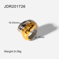 Polished stainless steel punk ring with silver and gold lava texture fluid design - Irregular Two-tone Streamline #8