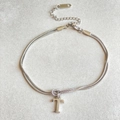 Silver double-layer snake chain bracelet with T-letter pendant in stainless steel - Silver-T
