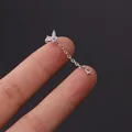 16G stainless steel cartilage stud earring with cubic zirconia butterfly tassel dangle - Butterfly Tassel Pendant Style (354-9#S)