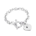 Polished stainless steel toggle clasp bracelet with double heart charms and zircon stones - Steel Color (KB143455-K)