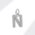 S925 sterling silver letter N charm pendant with micro-pave white zircon stones - White Gold (Letter N)