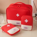 Three-piece red and cream canvas first aid pouch set with medical cross embroidery - Three-Piece Set / Red (Set of 3)