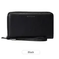 Portafoglio lungo RFID nero da donna in pelle cerata vintage con cinturino da polso - Nero