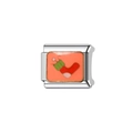 Stainless steel bracelet charm featuring a red Christmas stocking with enamel detail - Christmas Stocking (Y159) / Silver