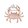 Pink cat's eye crab brooch in rose gold with a white pearl and sparkling crystals - Pearl with Claws / Pink Tone with Pearl