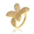 Elegant gold open ring featuring a four-petal flower design with sparkling zircon stones - Adjustable Open / Four-petal Flower Style (J1481)