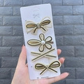 Detail of 4-piece candy color hair clip set featuring pearl bows and flower designs - Pearl Crane (4 Piece Set)
