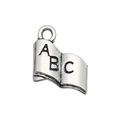 Antique silver book charm with ABC engraving for DIY graduation jewelry making - ABC Alphabet Book